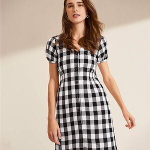 Loft Black and White Checkered Dress